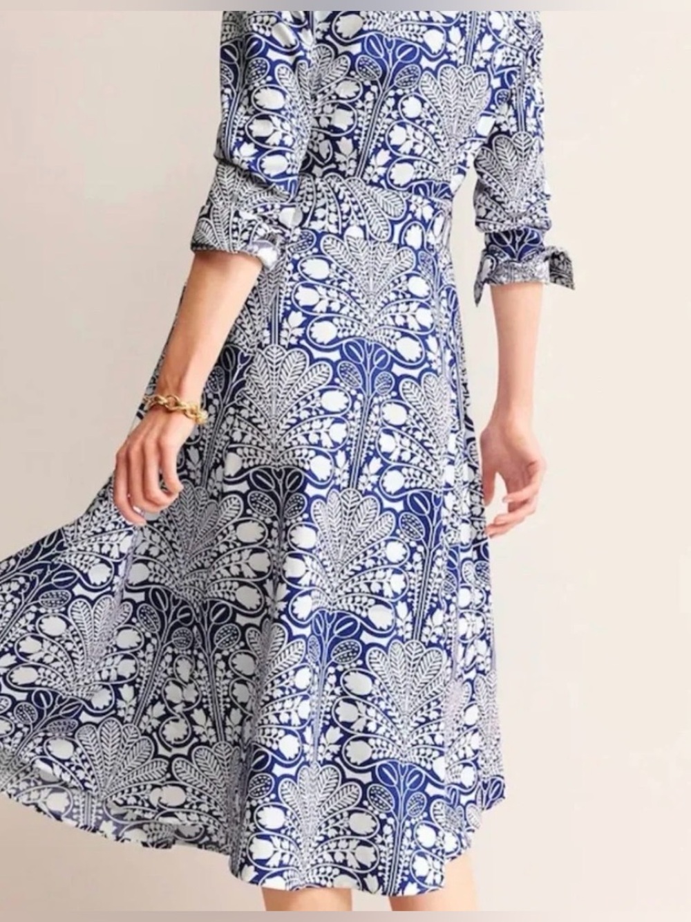 NWT Boden Floral Long Sleeve Shirt Dress Fit &  Flare Gardenia Swirl 16-18 R - Picture 3 of 10